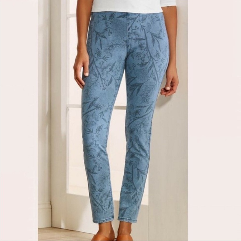 Soft Surroundings LARGE Pull On Skinny Jeans pattern prints floral plants flower